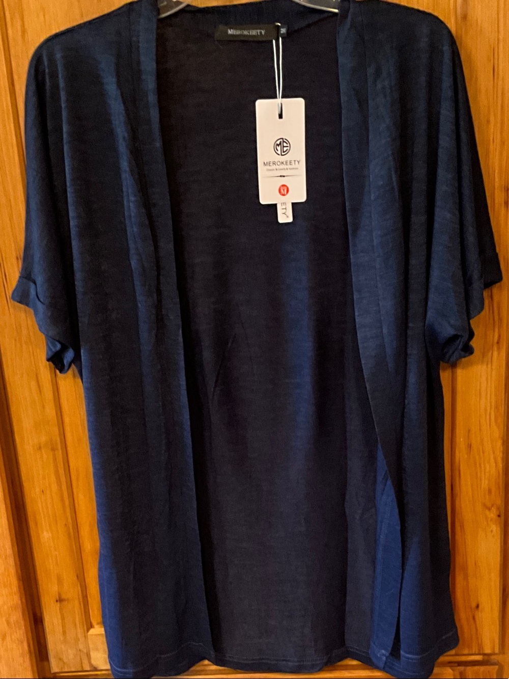 Merokeety Men's Navy Open-Front Short-Sleeve Cardigan